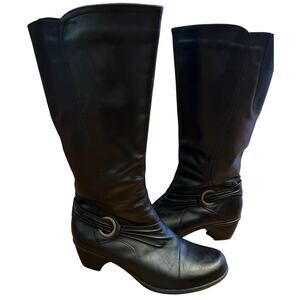 Clarks Wish Excite Tall Black Leather Riding Boots Women's Size 8 Whimsygoth